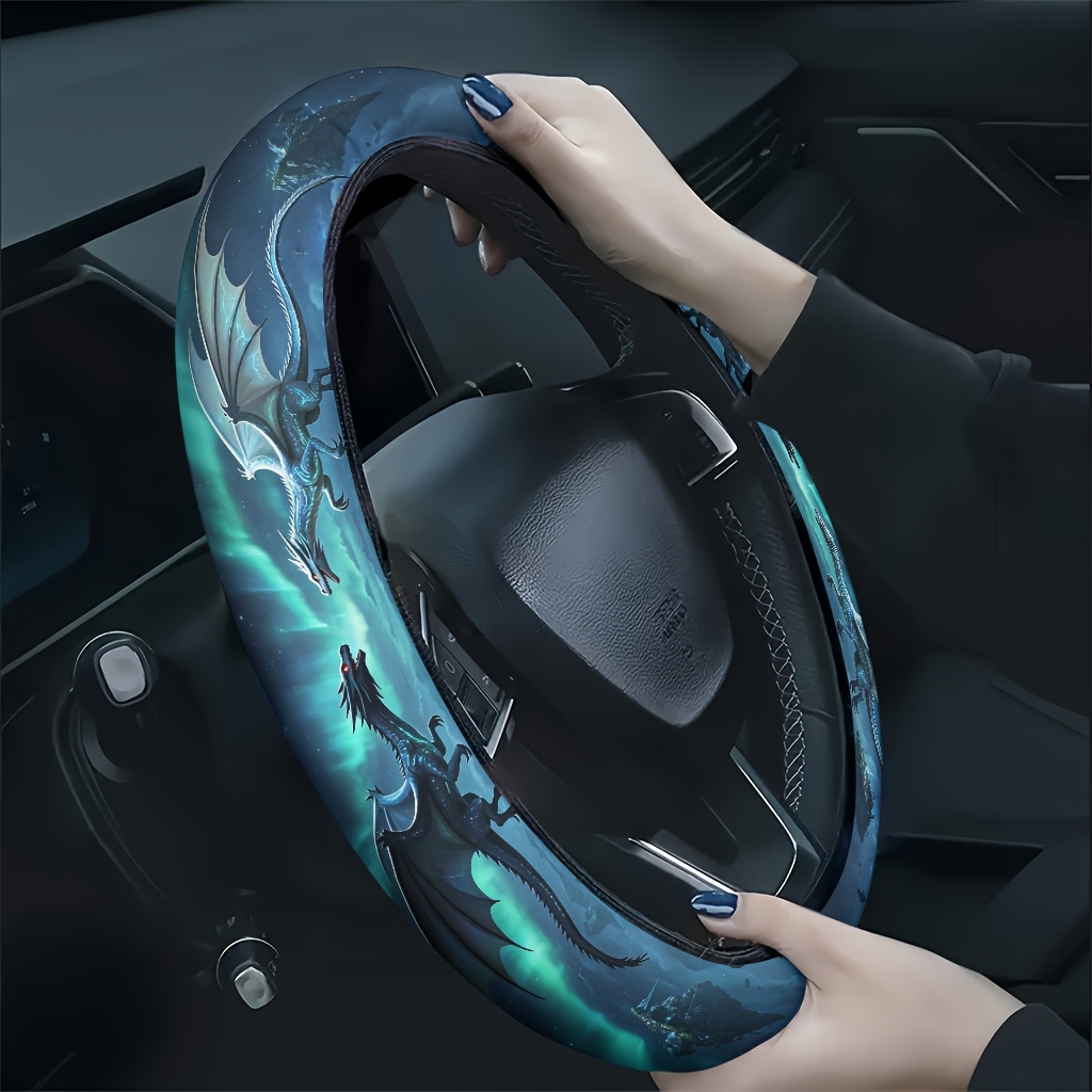 TEMU 1pc Aurora Confronting On A Floating Mountain Fantasy Car Steering Wheel Cover, Soft And Breathable To The Touch, Reduces Hand Fatigue, Suitable