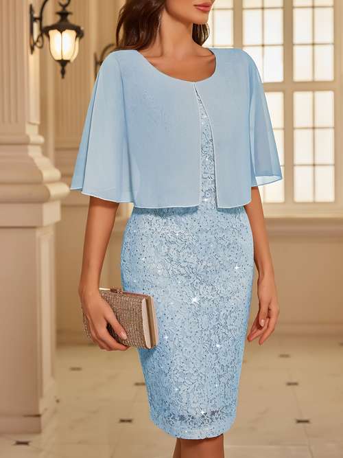womens wedding guest bridesmaid dress chiffon lace sequin shawl fit dress cocktail party formal gown