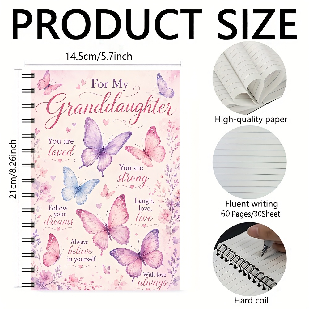 TEMU 1pc A5 60 Pages/ For My Granddaughter Pink Purple Spiral Notebook, Journal Cover Are , , Your And Accents For Memories, Goals, And Gifts