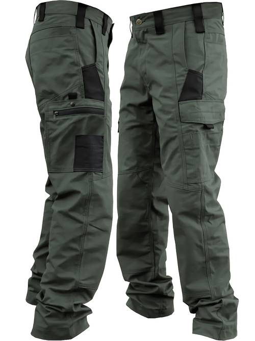 mens cargo pants durable multi pocket workwear for outdoor construction hiking trekking regular fit solid color adjustable waistband use outdoor hiking long pants no belt