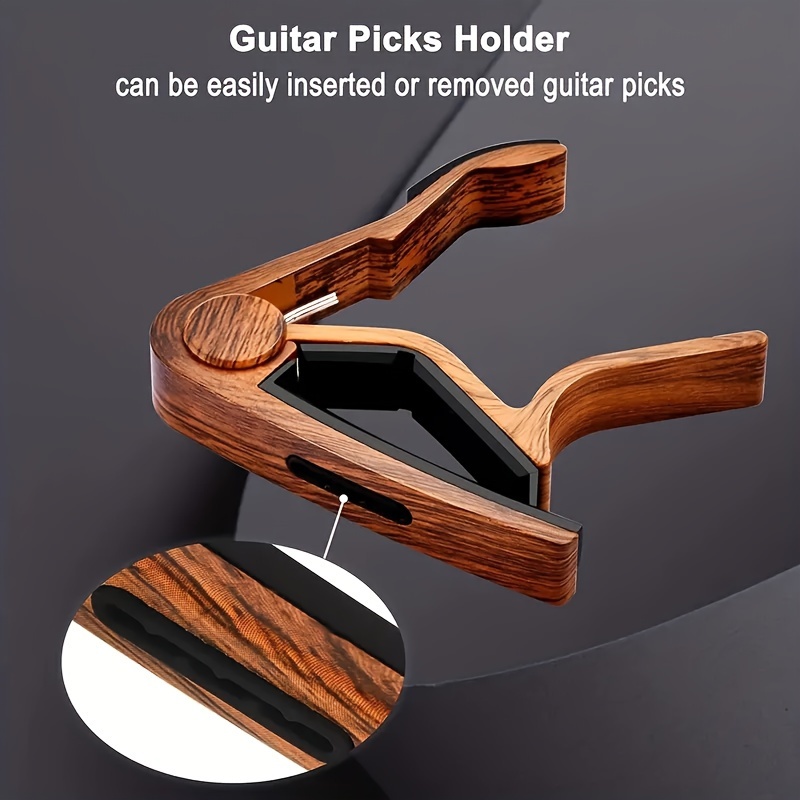 Rosewood Guitar Capo with Pick Holder - Perfect for Acoustic & Electric Guitars, Ukuleles, Basses, Banjos | Includes Picks, Guitar Picks
