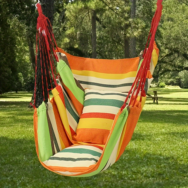 

Sturdy Canvas Hammock Chair - Portable Swing Seat For Outdoor Camping, Comfortable & , Striped Fabric Design, Tent, Hanging Swing Chair