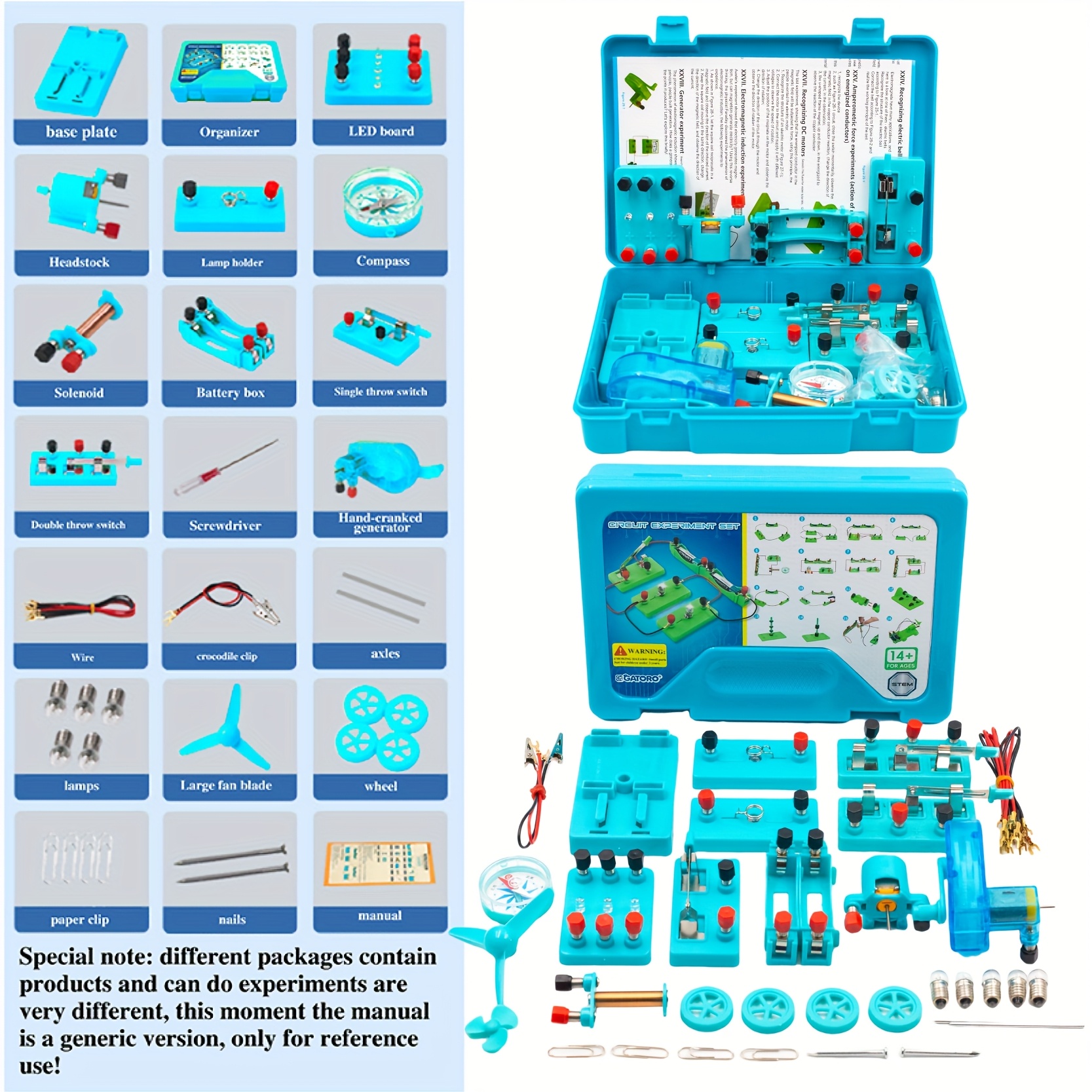 1 סט קיט ניסויים בפיזיקה stem למורים - סט הדגמות כיתתי עם לוח led, מנוע, מאוורר, מצפן - אספקת מעבדה מדעית חינוכית לבית ספר ולבית - כולל מדריך באנגלית - כחול פרטי מוצר 0