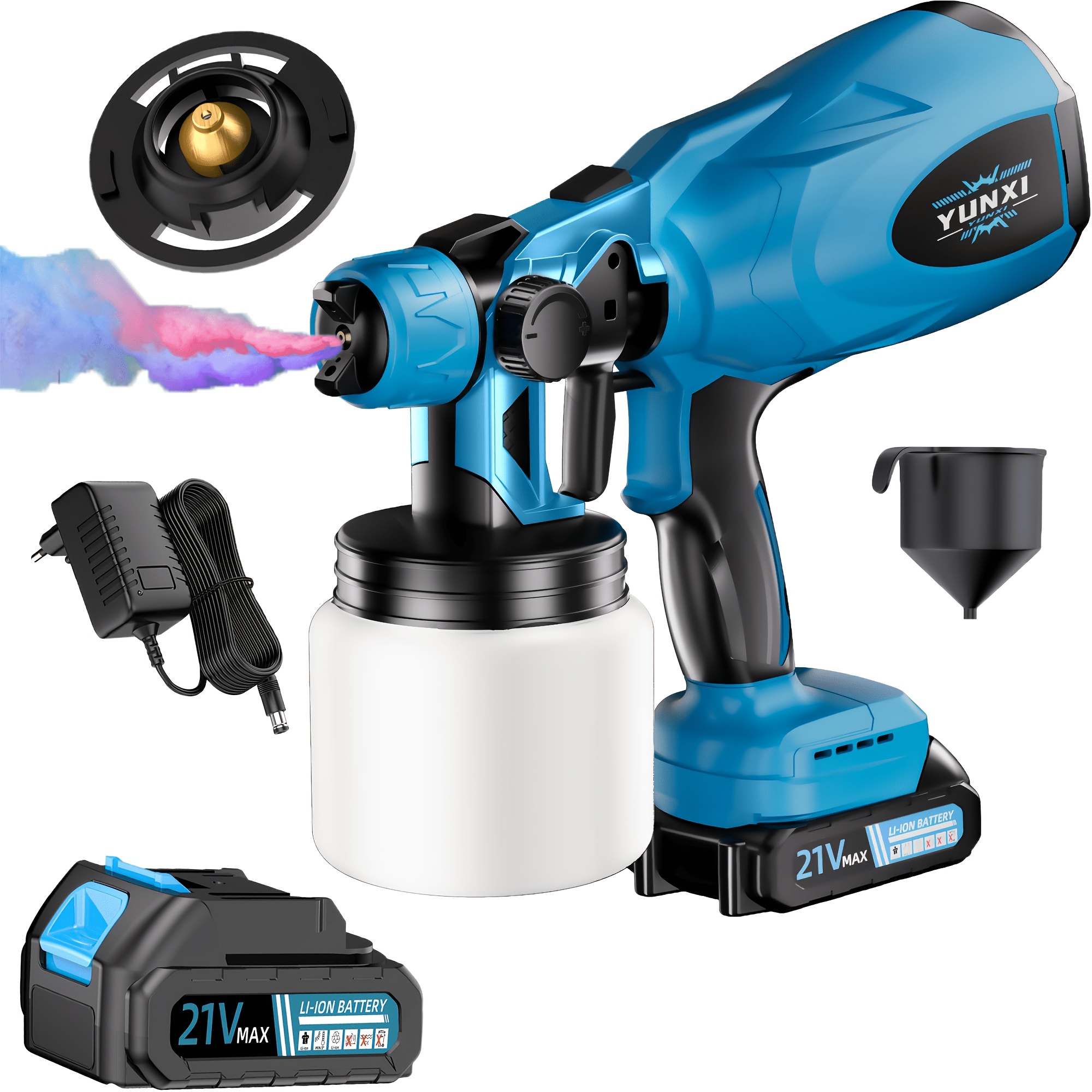 TEMU Pistolet à peinture électrique HVLP bleu 2026 avec débit réglable et prise de type - un outil portable adapté à , aux meubles, aux armoires, aux