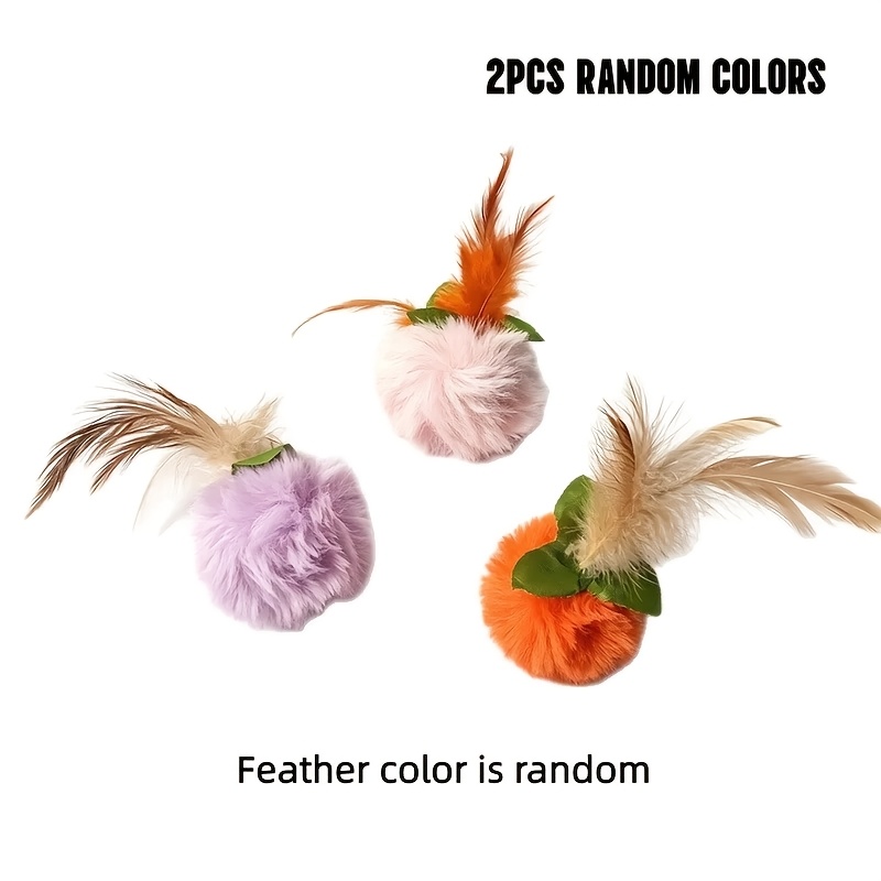 TEMU 2/3pcs Random Colors Persimmon Fluffy Cat Ball Toy With Artificial Feather, Self-play Boredom Relief Kitten Chew Toy, Without Battery