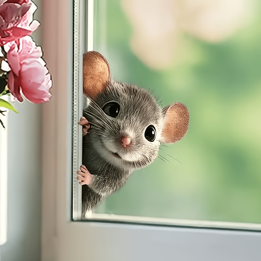 Funny Peeking Mouse Static Window Cling, High Quality 3-layer Printed Pvc Self-adhesive Removable Sticker, Double-side Animal Decor For Home Cabinet, Glass & Window
