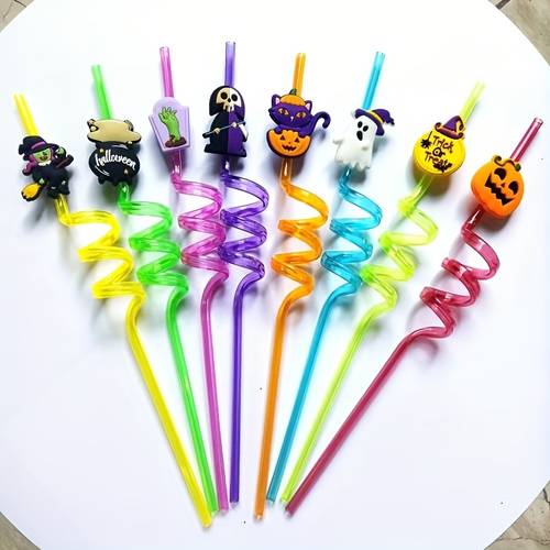 8pcs 16pcs of halloween straws halloween party gifts classroom gifts pumpkin skeleton ghost witch themed drinking straws halloween party supplies