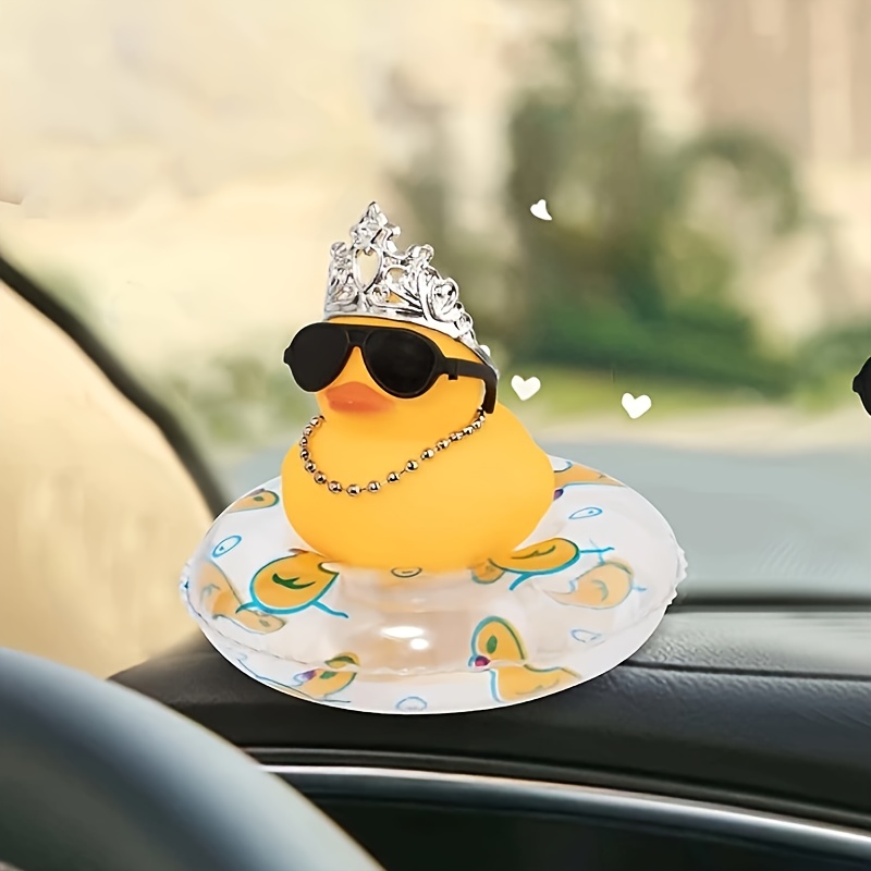 

1pc Crown Swimming Duck Car Ornament Rear View Mirror Decoration