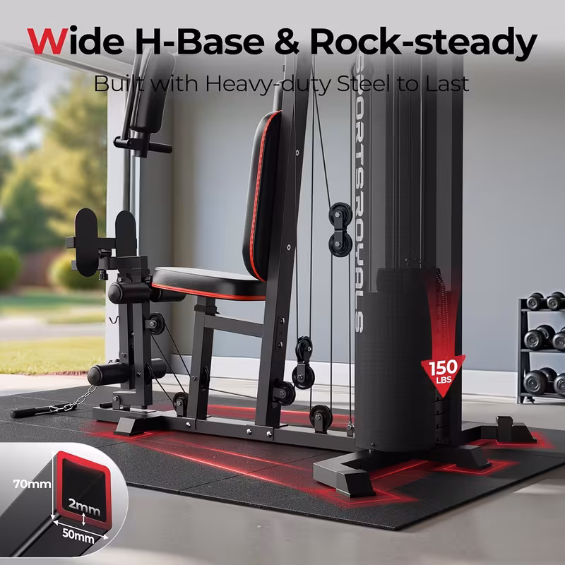 multifunctional for home gym equipment 150lbs weight stack all in one workout machine 35 exercise functions with adjustable seat pulley system stable h base full body trainer for home garage apartment without battery Product details 0