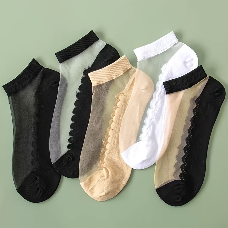 TEMU 5 Sheer Ankle Socks, & Breathable No Socks, Women's Stockings & Hosiery