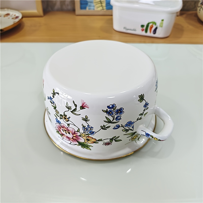   enamel   with lid   double handle enamel cooking pot home kitchen soup stew casserole dish details 6