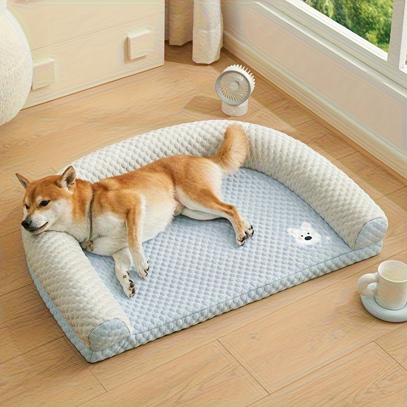 polka dot dog bed with pillow   hot cold oval pet mat washable striped design for medium small dogs   dog nest pad essential summer cooling bed for small to medium dogs Product details 6