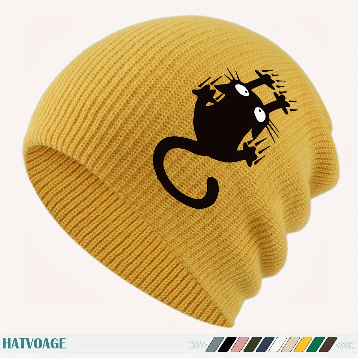TEMU 1pc Cute Cat Print Knitcap Loose Comfortable Women's Skull Beanie Available Unisex Couple Runningcap Street Skateboard Hat Autumn Winter Warmhat