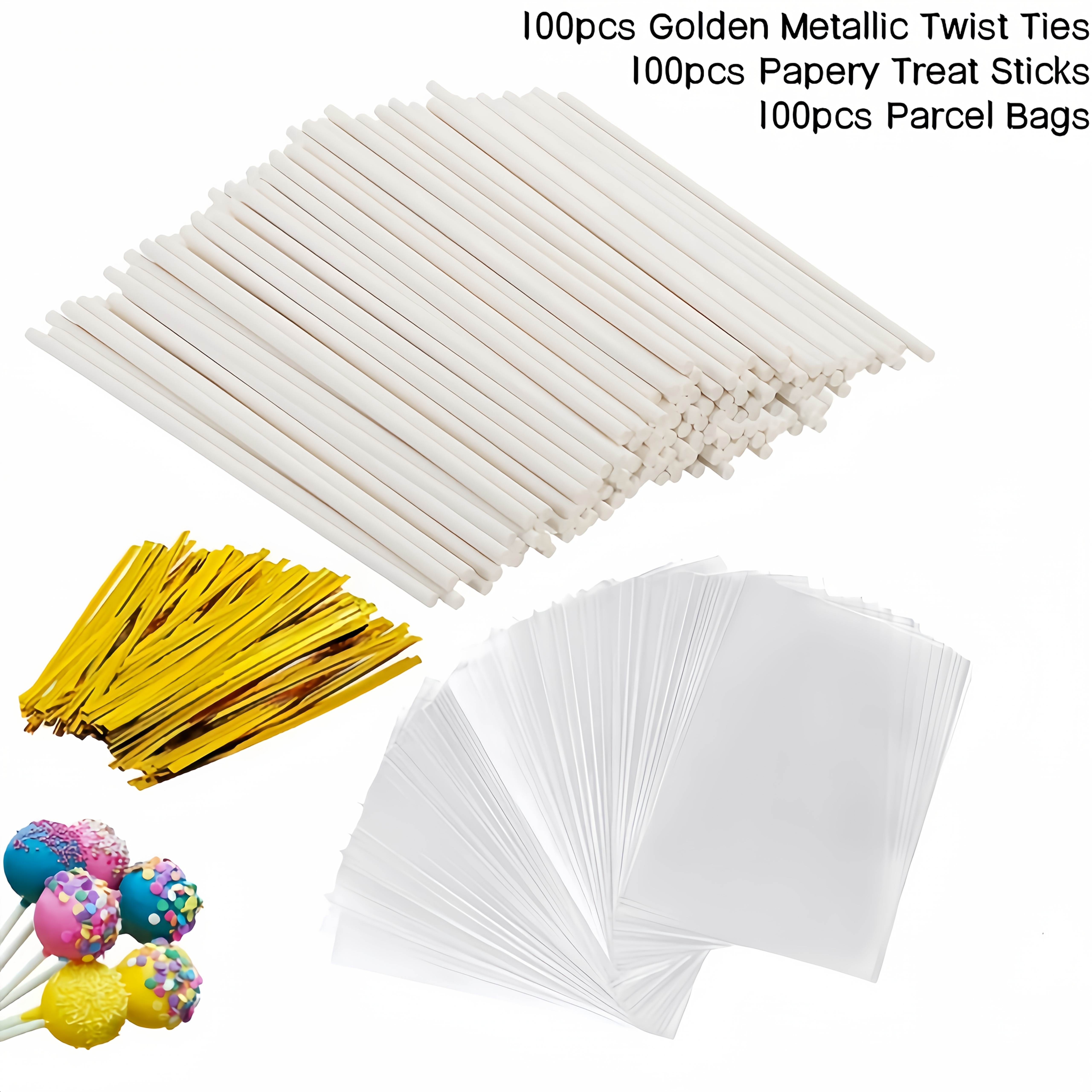 

-pack Golden Metallic Twist Ties, -pack Disposable Clear Plastic Cake Pop Bags, -pack Sticks - Cake Pop Treat Bag Kit For Home, Shop, Bakery, Christmas, Halloween, Parties - No Power Required