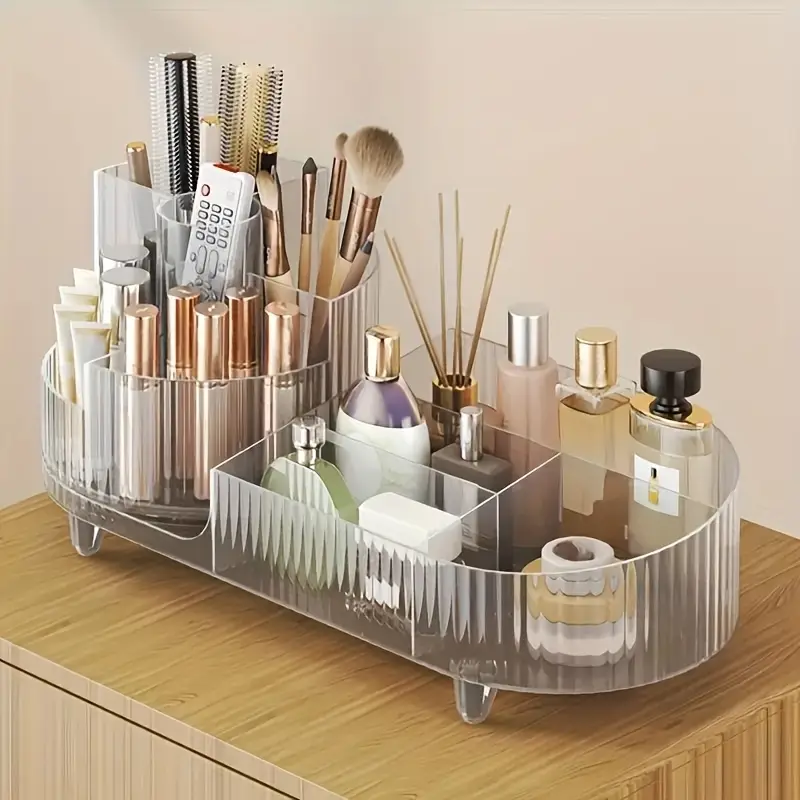 1pc 360 rotating large capacity acrylic cosmetics storage box transparent makeup brush and pen holder for dresser and desktop organization Product details 7