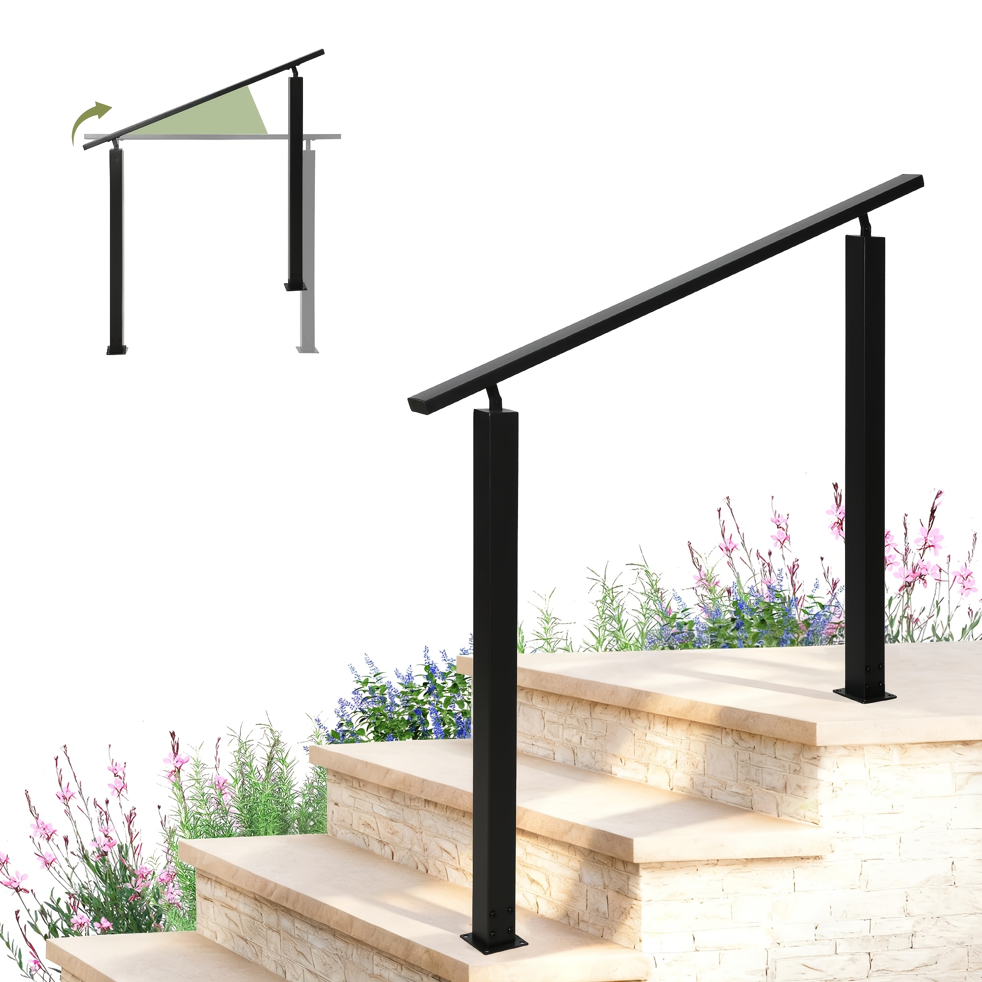 Image of Outdoor Stair Railings, 2-3 Steps, Metal Stair Railings, Indoor Stair Railings, Modern Outdoor Stair Railings, 100cm, Black Adjustable Handrails, Suitable For , Corridors, And Apartments.