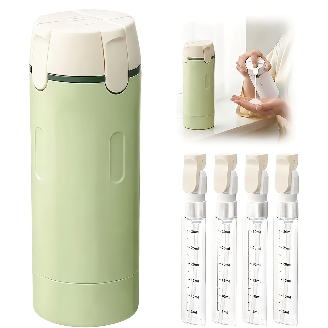 TEMU Set di dispenser da viaggio 4 in 1 a di perdite | Contenitori rotondi in plastica ricaricabili per shampoo, , bagnoschiuma e lozione - Kit da