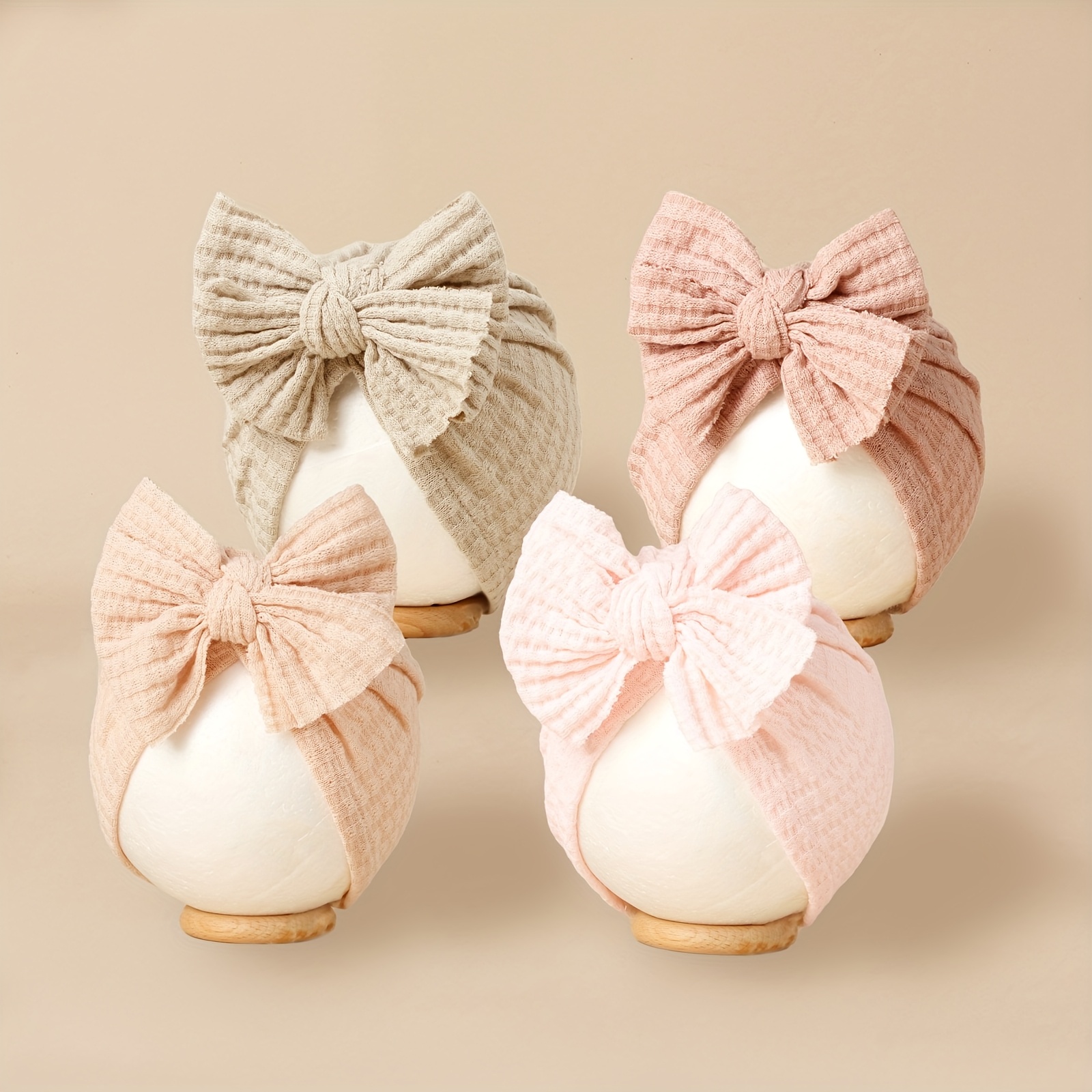 Image of 4pcs Kids' Waffle Hats With Elastic , Breathable And Warm For , Newborn Baby Headwear