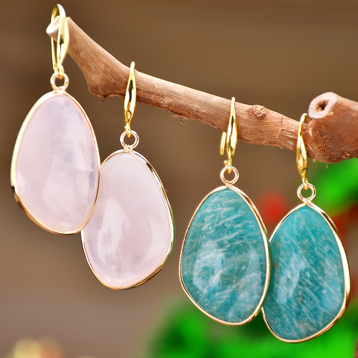 Aquamarine Earrings with Natural Rose Quartz