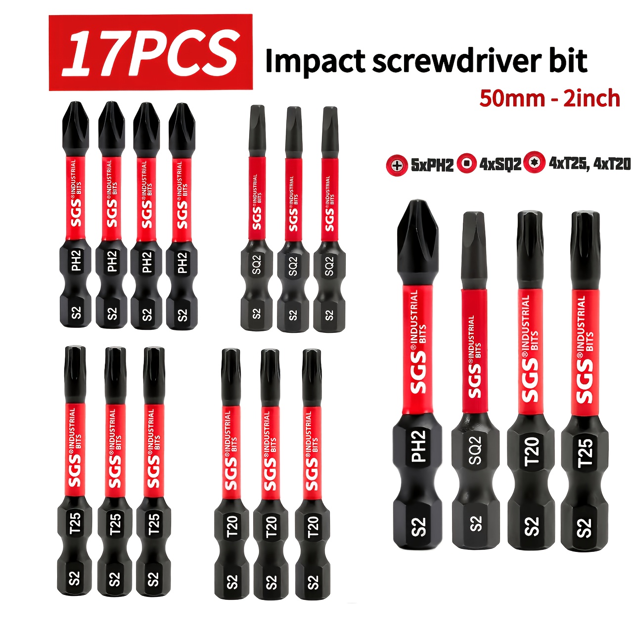 TEMU 17pcs Mixed Size Single-end Impact Bit Set, S2 High-temperature Quenched High-rigidity Steel, High- Resistant And Chip-resistant Bits. For Daily