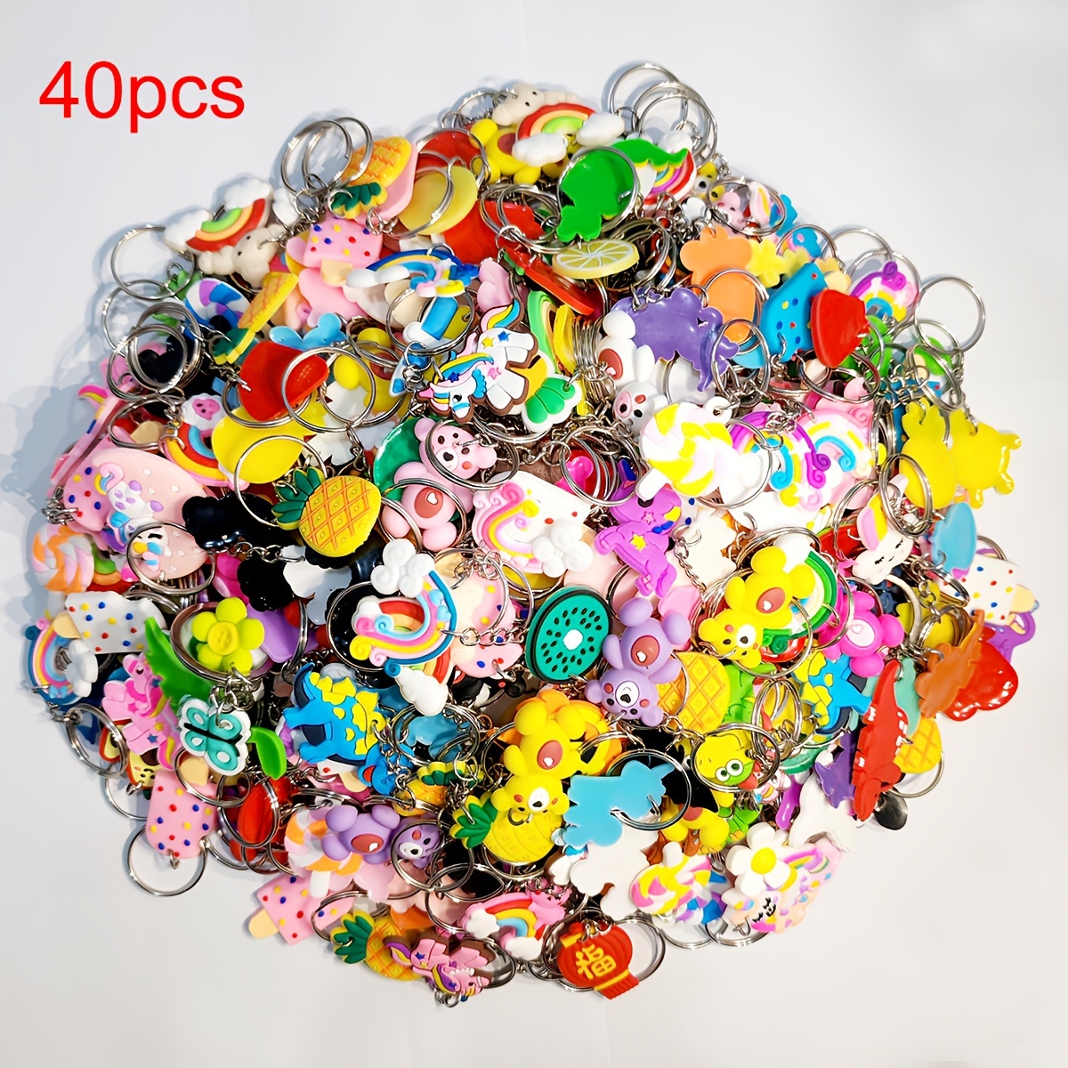 Image of 40 Mixed Random Style Cute Cartoon Keychains Key Rings Suitable For Party Gifts, Holiday Supplies, And Back-to-school Gifts