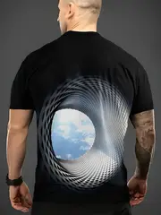 mens print t shirt casual short sleeve crew neck polyester composition stretch casual wear details 1