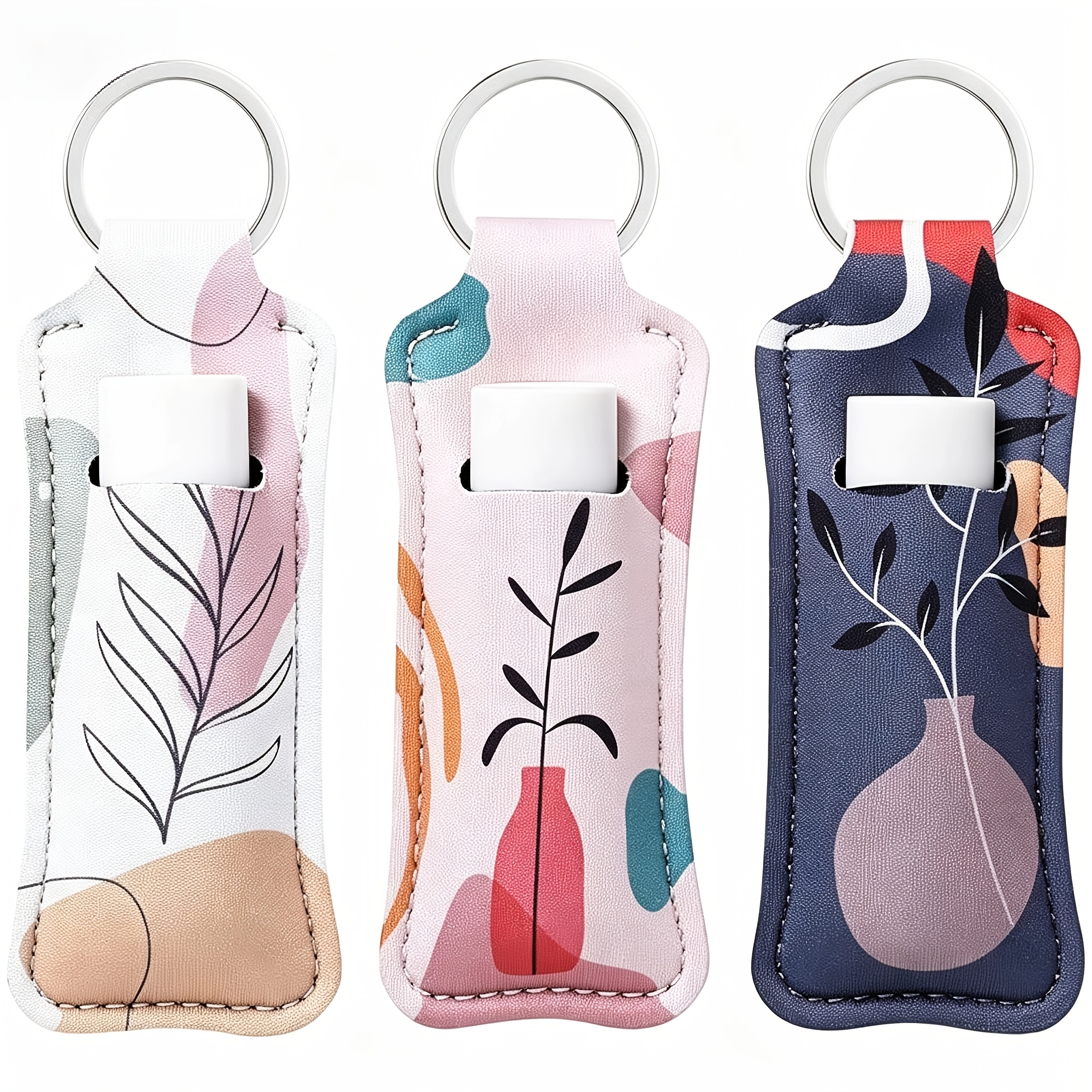 TEMU Juego de 3 piezas de llavero portabálsamo labial de neopreno con forma de hoja, neceser elástico para , bolsa de accesorios de viaje, decoración
