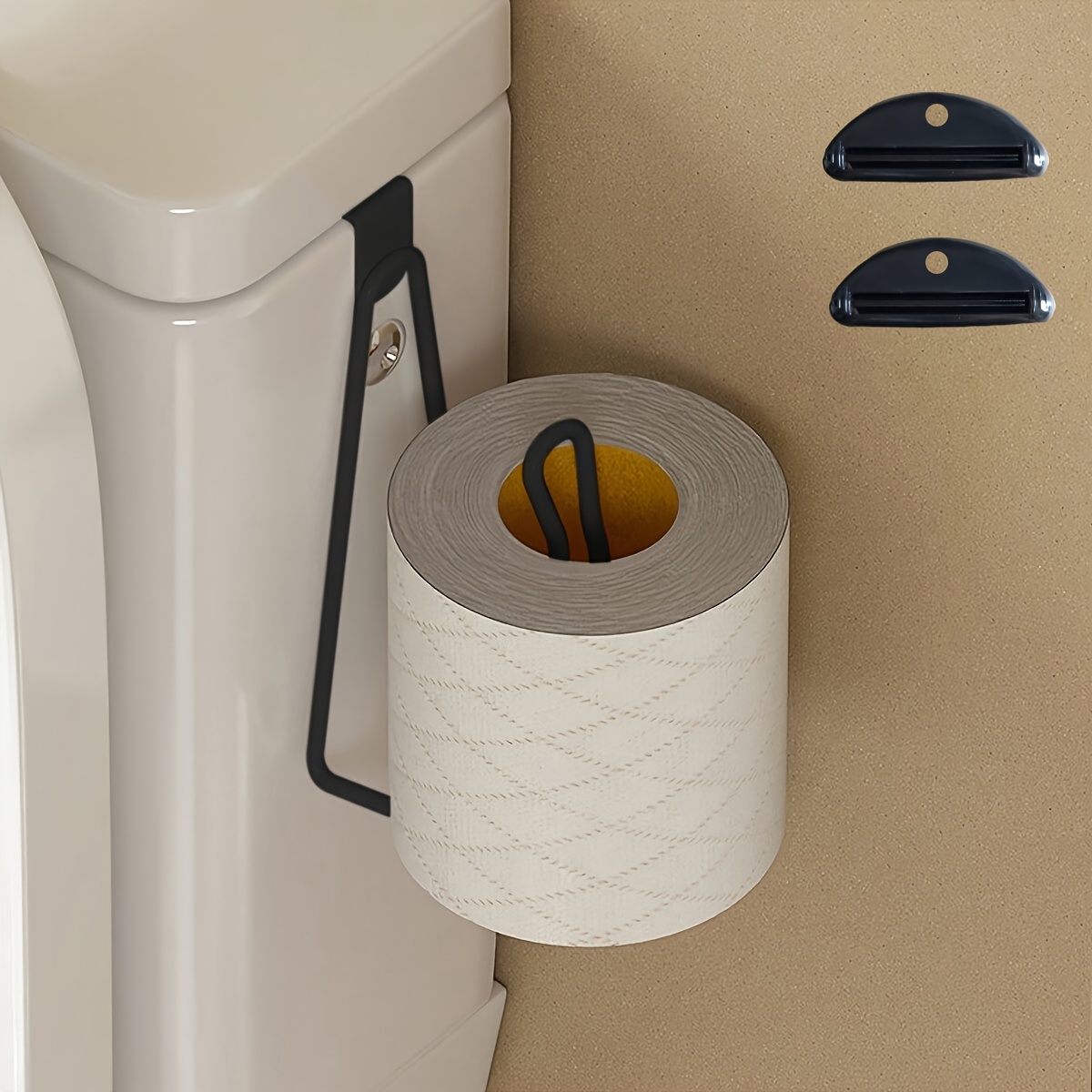 TEMU Portarrollos de Papel Higiénico de Pared - Fácil Instalación Sin Taladro, Diseño que Ahorra , 3 piezas (Portarrollos de Papel Higiénico y 2