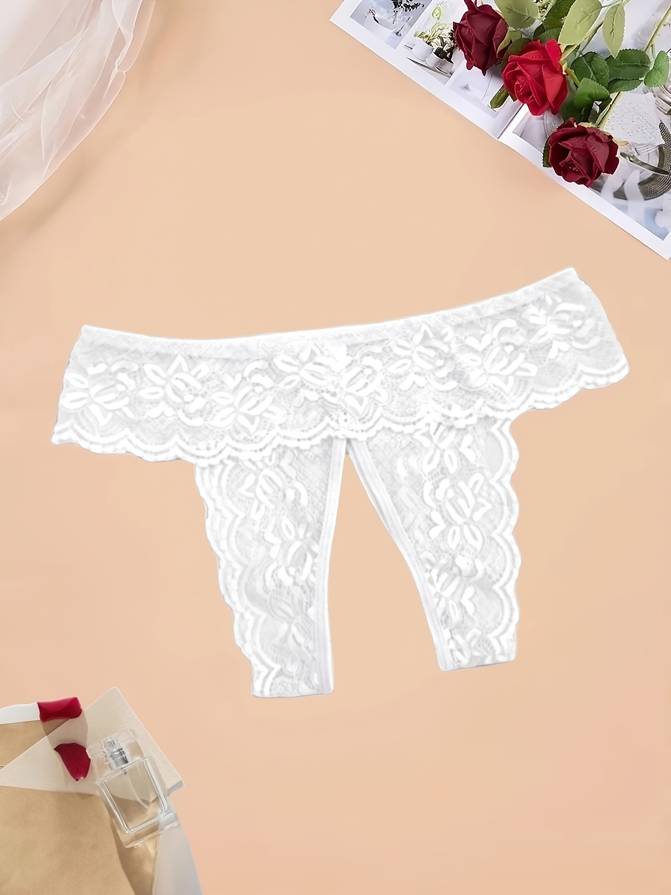 Women's Sexy Crotchless Panties Lace Floral Thongs Lingerie G-string  Underwear