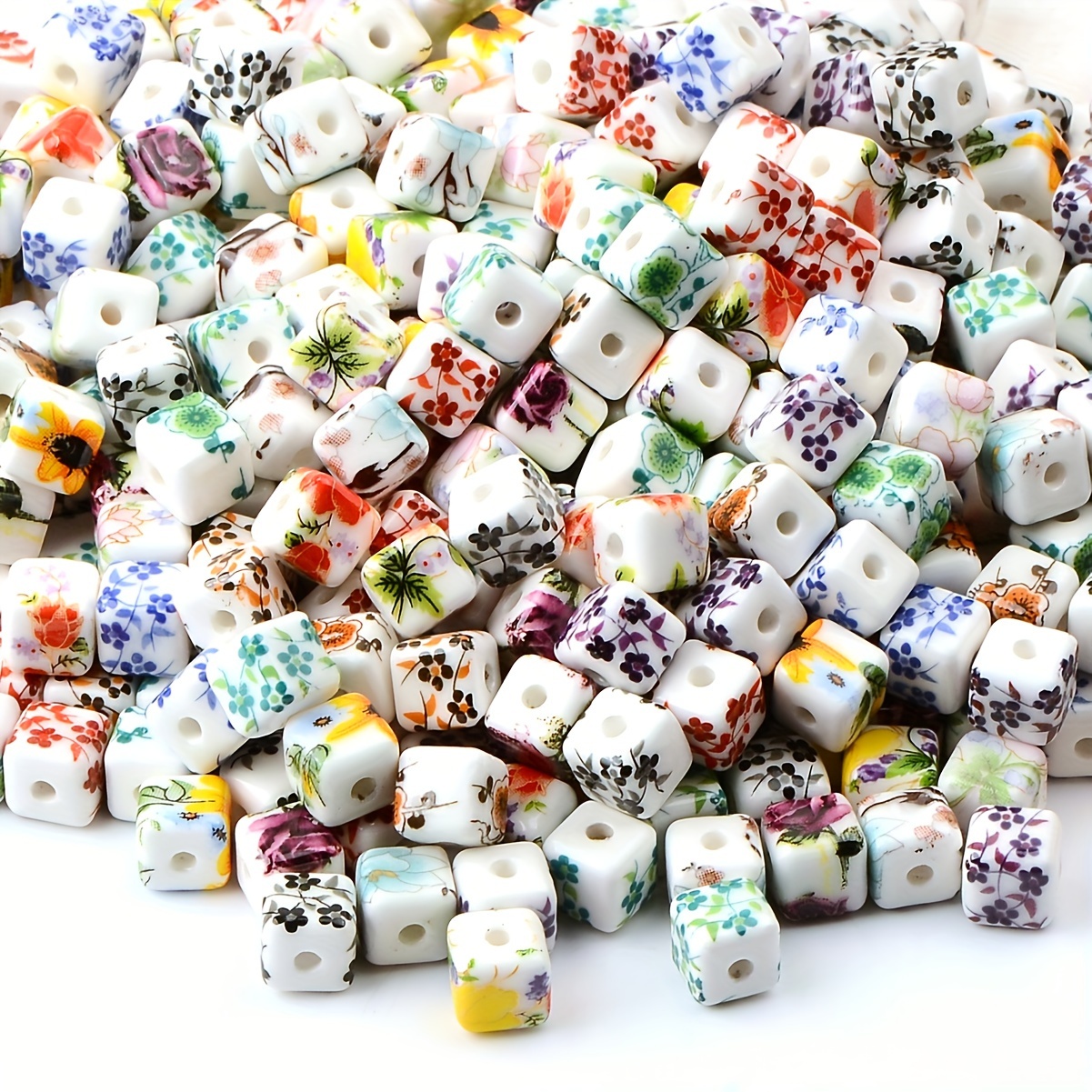 

30pcs 8mm Square Ceramic Beads With Chinese - Assorted Colors, Ideal For Diy Jewelry Making, Necklaces & Bracelets Craft Supplies