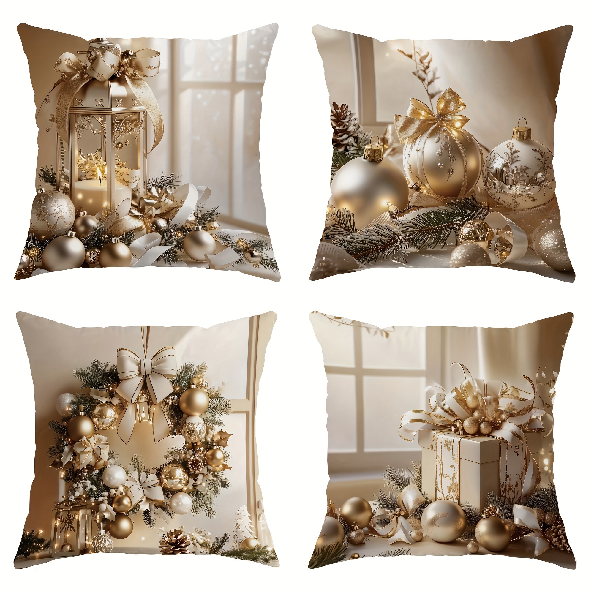 

4pcs Christmas Decorative Throw Pillow Covers, 18x18 Inches, Velvet, And Garland Design, , Polyester, Zipper Opening, Machine Washable, Suitable For Living Room Sofa Bed Decoration, Without Pillow