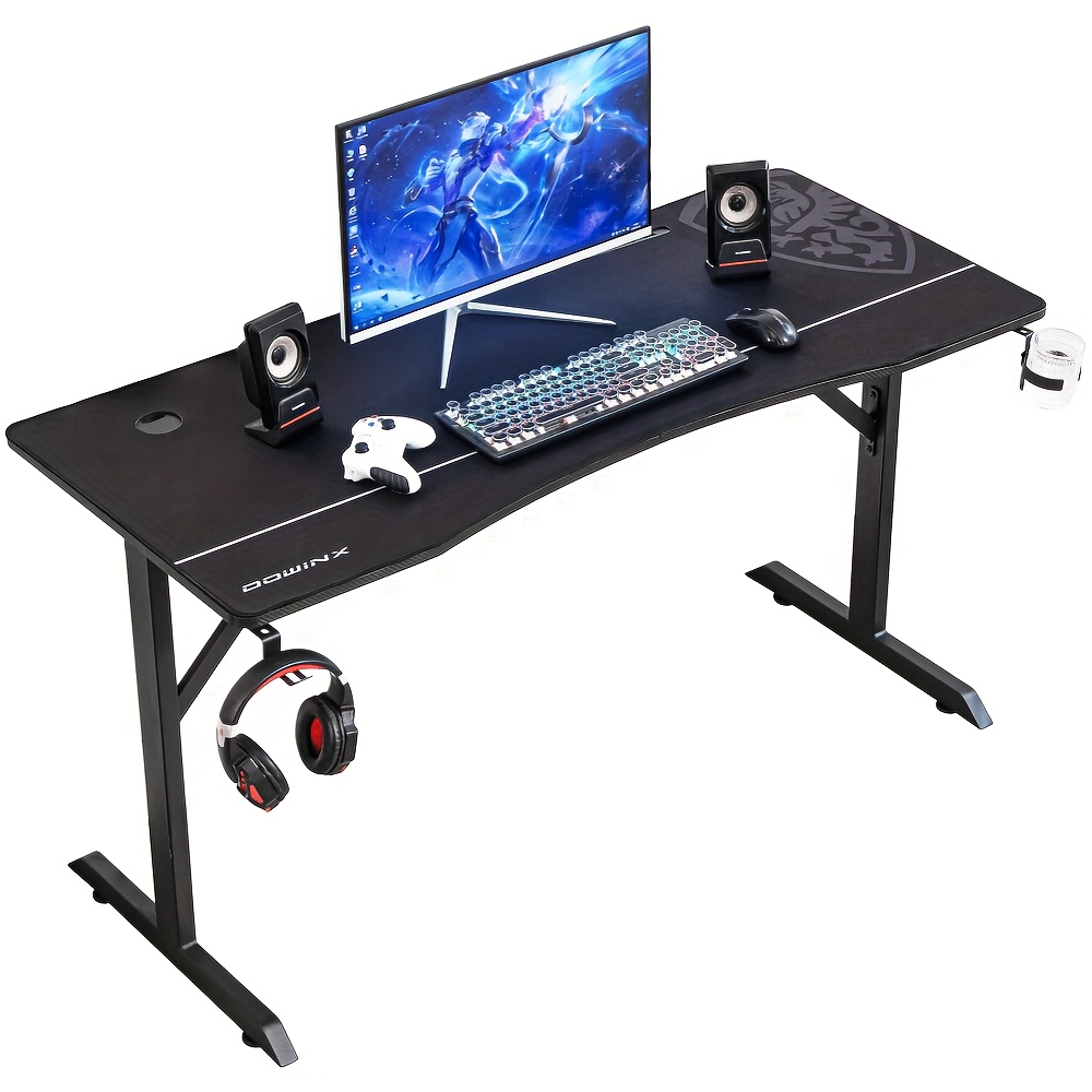 TEMU Gaming Desk Ls-tegdj Game Desk Computer Desk Cup Holder Headphone Hook Work Desk Pc Desk Office Desk Z-shaped Study Desk Home Work Gaming Desk