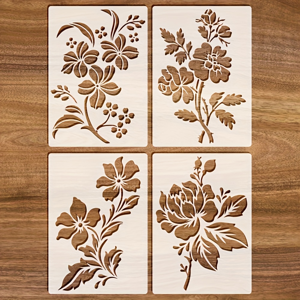 TEMU 4pcs Floral Template Set, Modern Complex Flower Leaf Suitable For Crafts, Fabric, Photo Frames, Wooden Panels, Etc., Reusable Durable Pet
