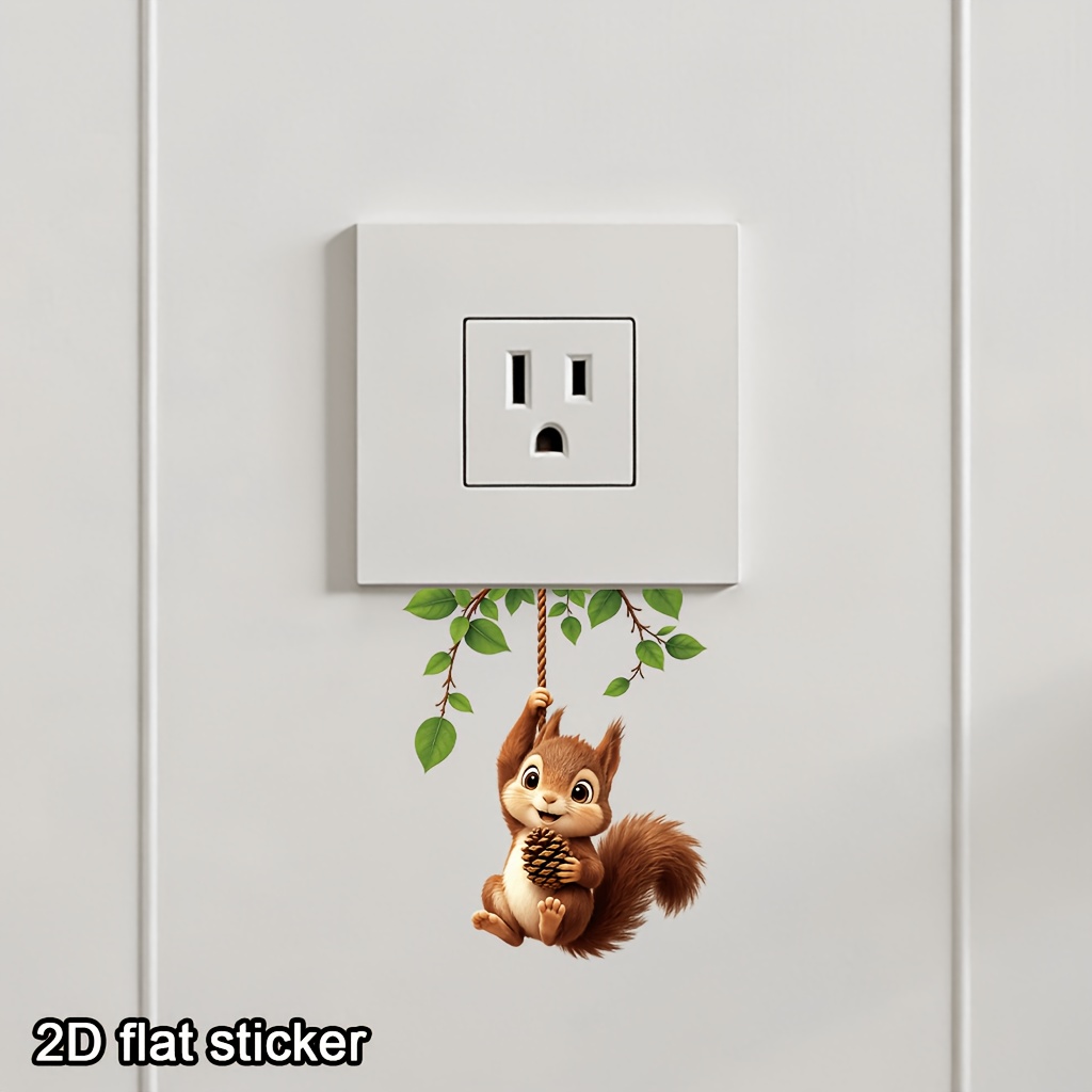 Cute Hanging Squirrel Light Switch Sticker, Removable Vinyl Decal