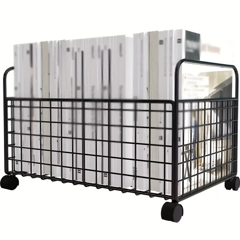 durable metal bookshelf with storage basket and wheels stackable space saving organizer for office living room classroom or reception black white 38 0cm x 24 0cm x 21 01cm suitable for easy to assemble classroom storage stackable design metal structure bookcase Product details 5