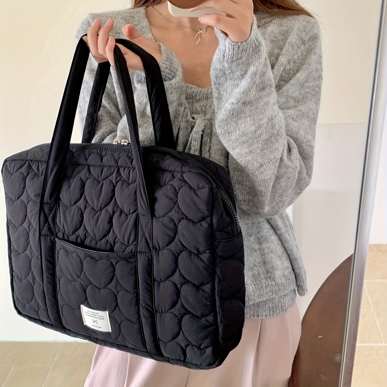 E-shop Laptoptasche mit „Sweet Heart“-Stickerei, tragbare Laptop-Handtasche mit großem Fassungsvermögen für 13-15,6 Zoll