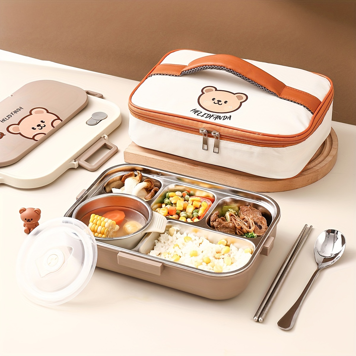 

1set 1500ml Portable 304 Stainless Steel Insulated Bento Box, Microwaveable & Leak Proof Fruit Salad Food Container With Cutlery, Soup Bowl, For Kitchen Travel Picnic