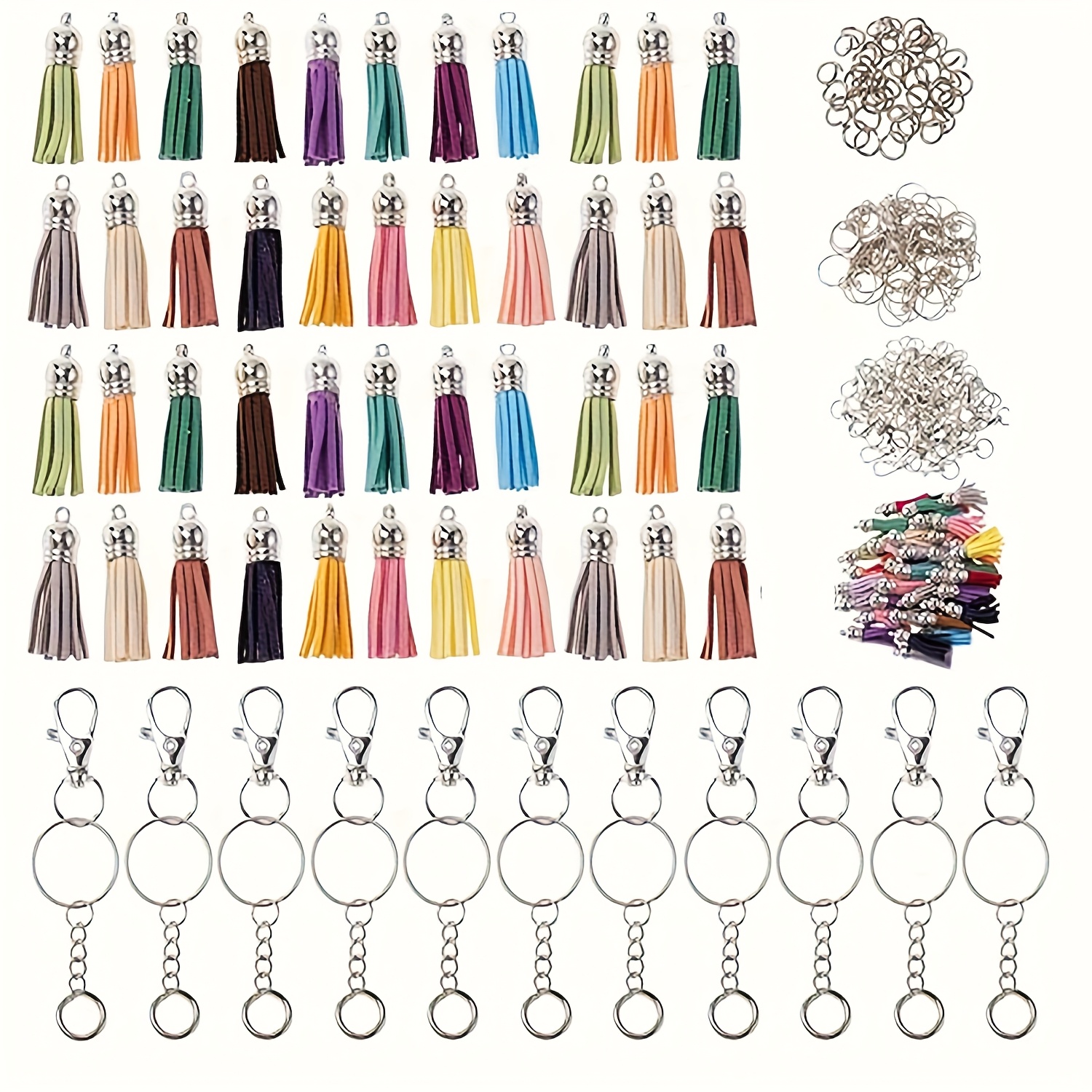TEMU 200pcs Tassel Random Color Women's Key Ring, Keychain Set Including Four-section Chain, Colorful Tassel, Connecting Ring, Tassel Key Chain, Key