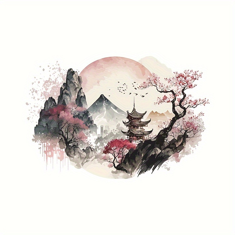 Image of Chinese Style, A Cool By Stream, Scenery Wall Stickers, Self-adhesive Decorations For Beautifying The Bedroom, Living Room, And Entrance
