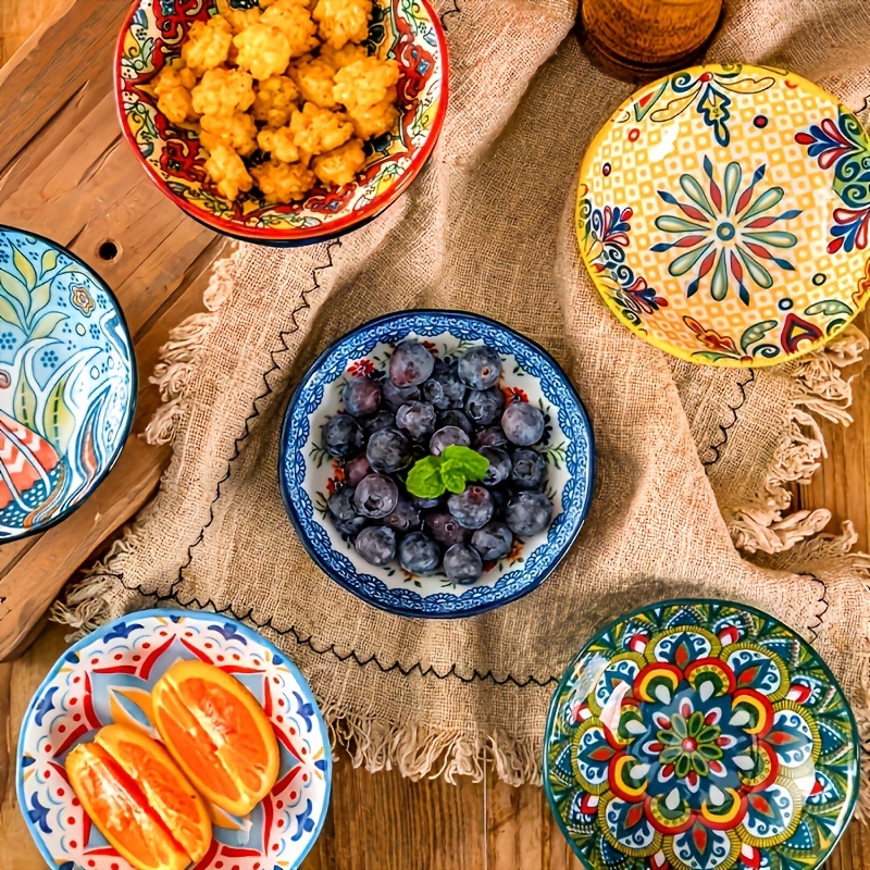 

4-piece 4-inch Bohemian Handmade Ceramic Bowl Set - Round Large Bowl For Salad, Pasta, Cereal, Ice Cream, Restaurant Hotel, Kitchen Supplies, Cutlery Accessories Christmas Gift Set