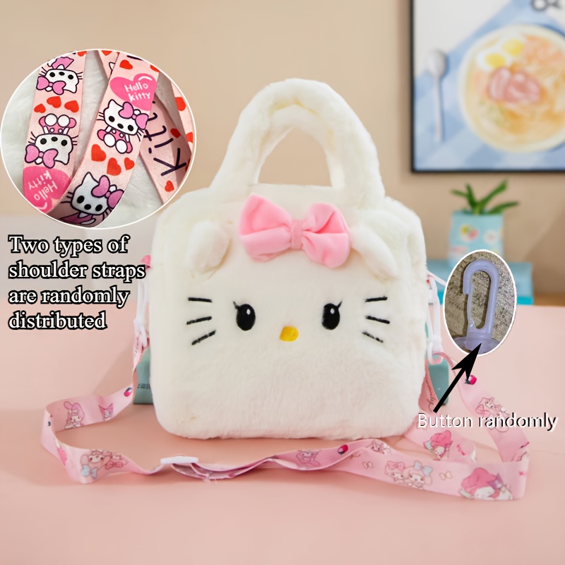 Hellokitty Plush Shoulder Bag | Kawaii Style, Suitable For Daily Use, Zipper Closure, Lining, Animal Print, In, Pink, Purple