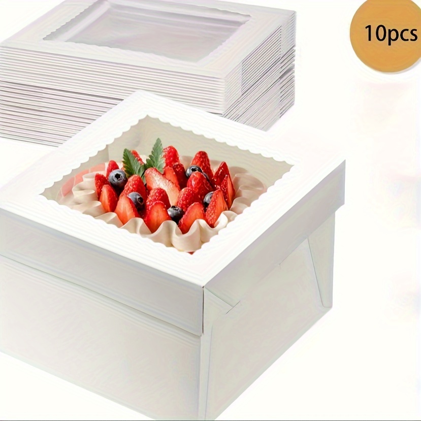 

10pcs, Cake Boxes, Tall Cake Box With Window, White Bakery Boxes, Large Baking Boxes, Square Cardboard Cake Box For Multi-layer Cakes, Pie, Pastries, Cake Decorating Supplies