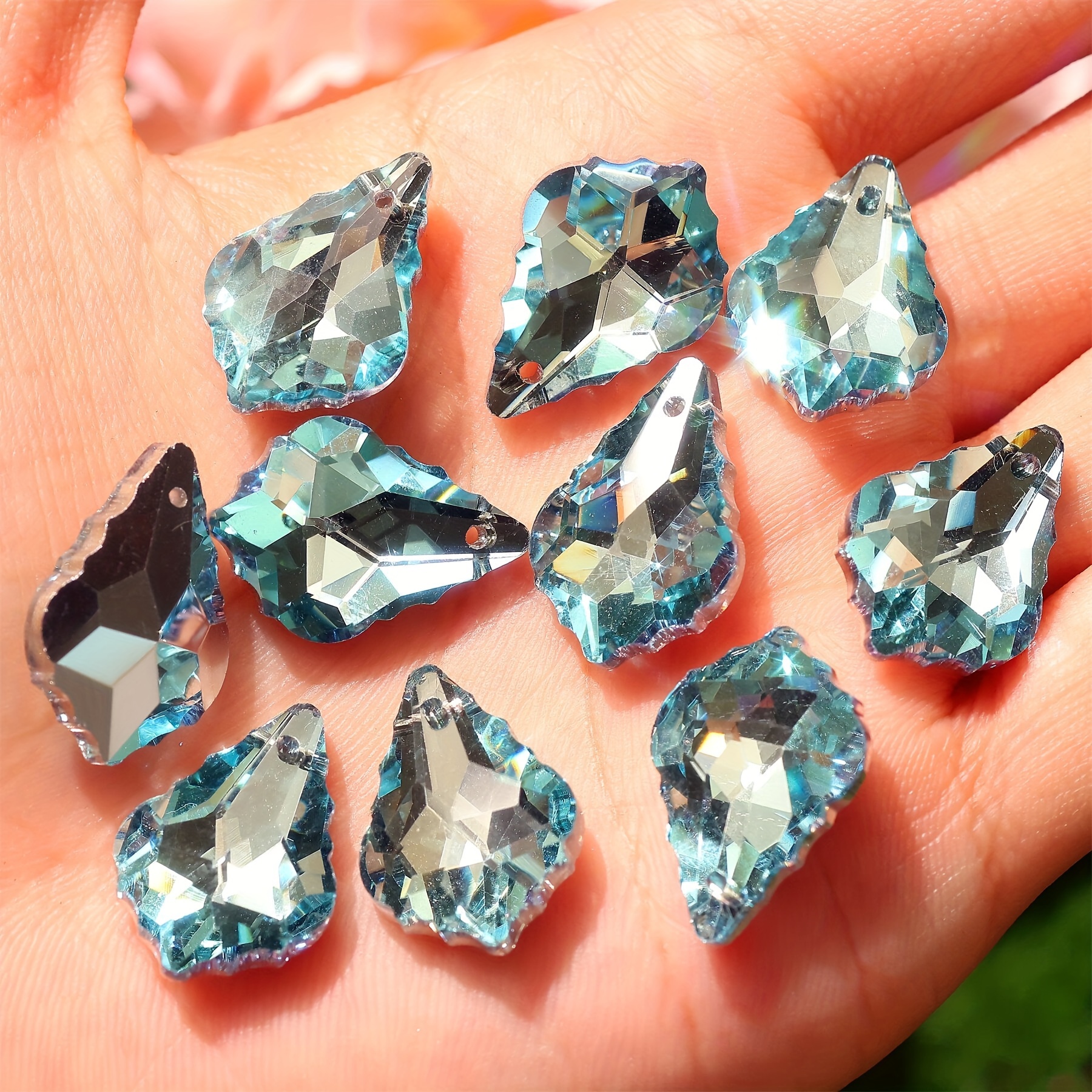 10pcs Maple Leaf Shaped AB Rainbow Glass Beads for DIY Jewelry Making