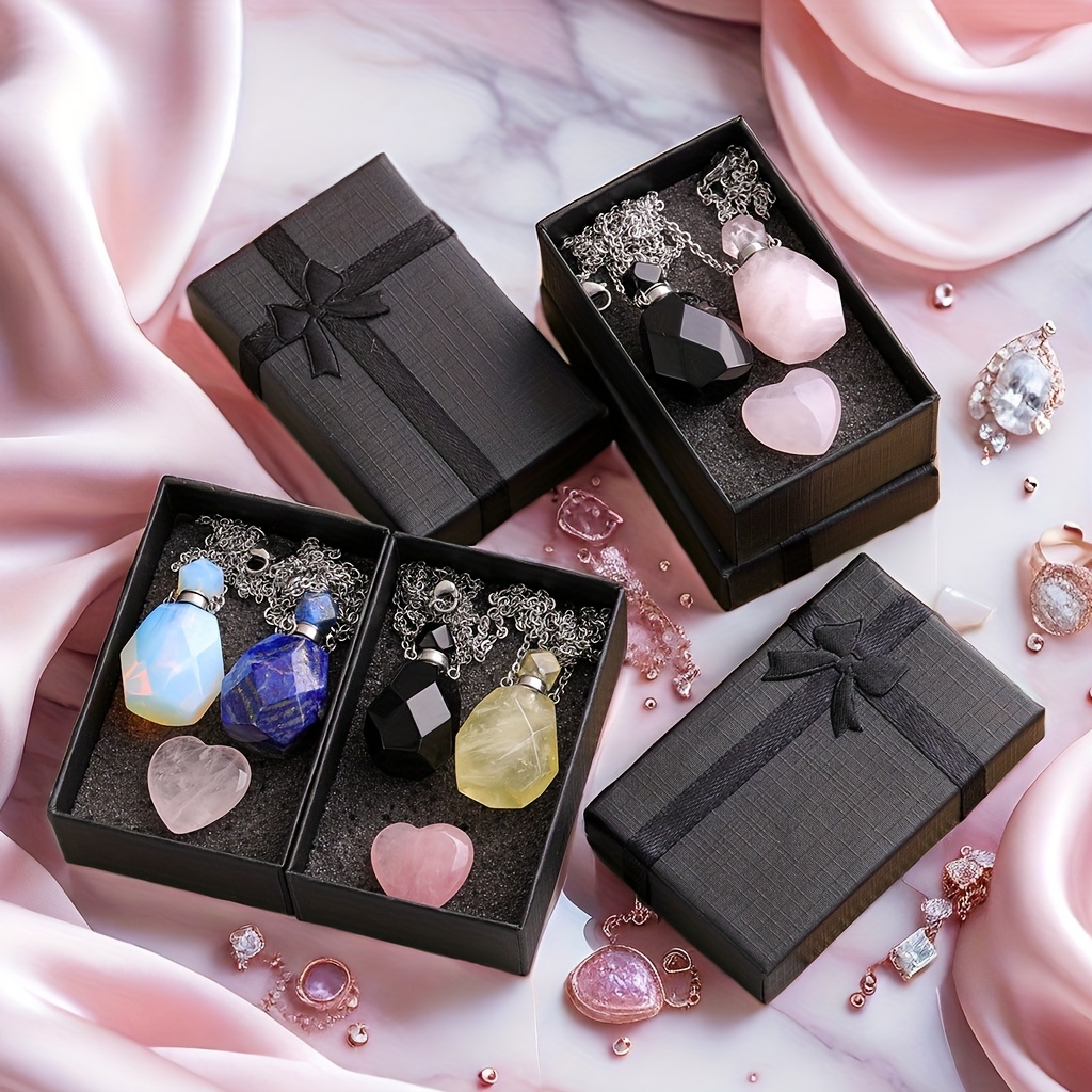 

3pcs Elegant Gemstone Pendant Gift Set - Natural Bottle & Pink , In Velvet Boxes With , Ideal For Valentine's Day & Birthday Presents, Jewelry Display