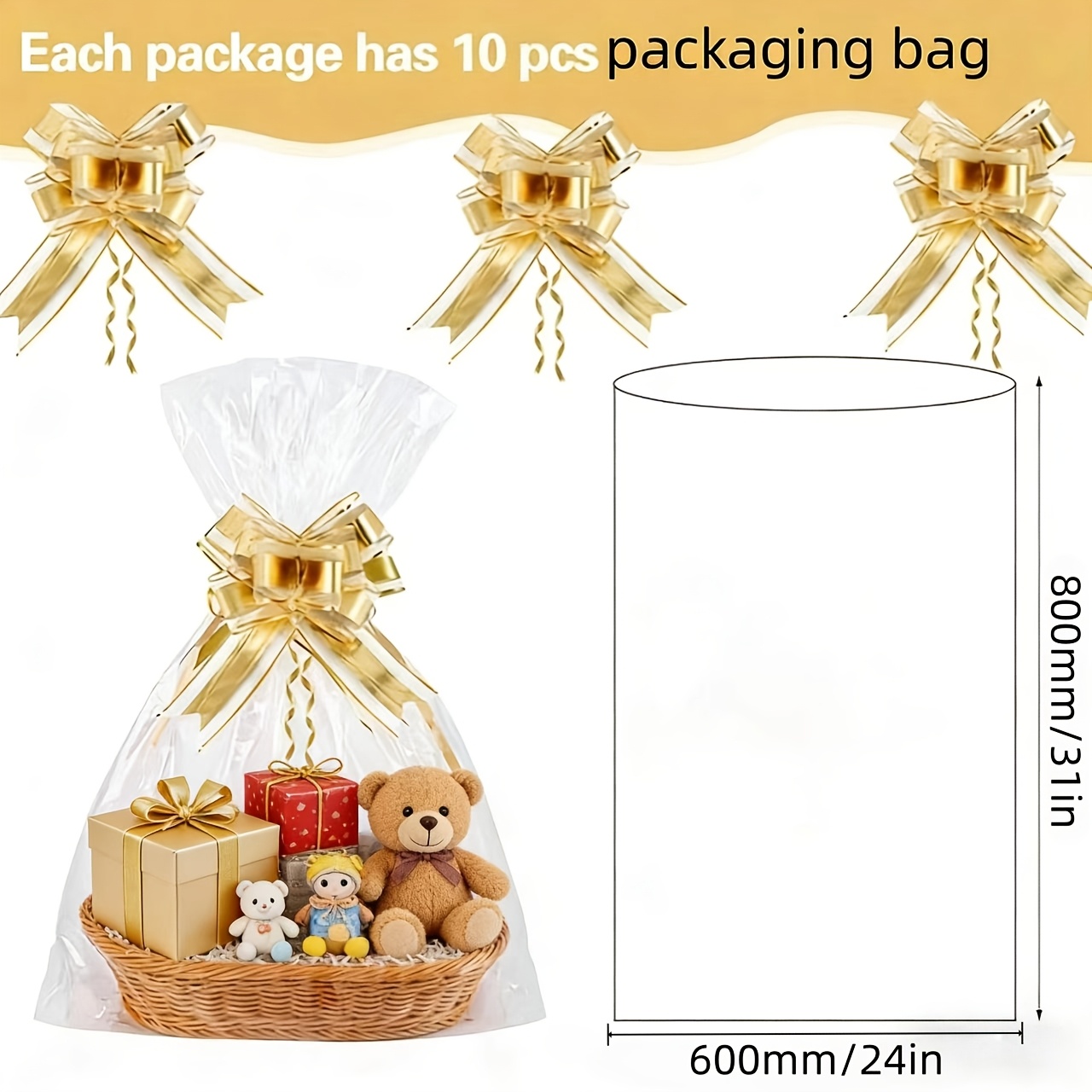 TEMU Buste termoretraibili in plastica per cesti regalo, 10 pezzi, (12 * 17 pollici, 24 * 31 pollici), grandi e trasparenti