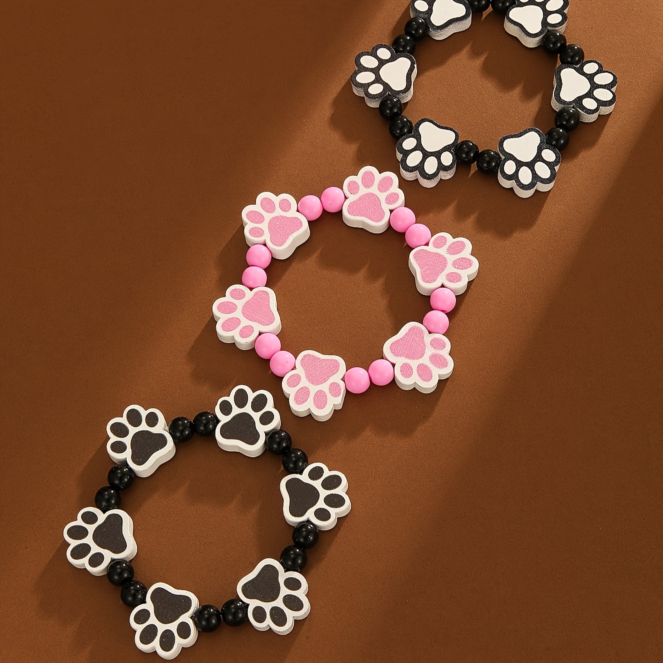 Y2K Style Paw Print Bead Bracelet for Women