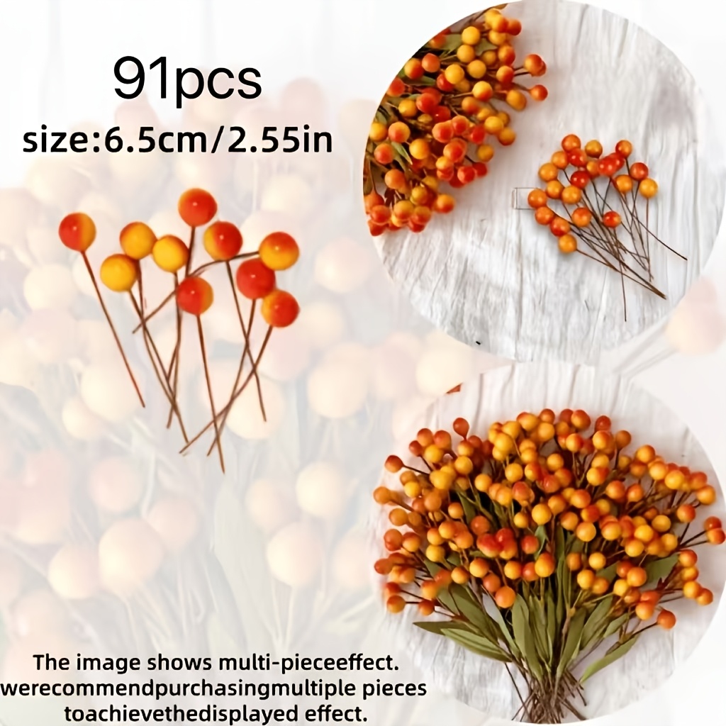 TEMU 91pcs Fleurs Artificielles, Branches de Orange-Rouge, Rameaux Floraux Tordus à , Convient pour la Décoration, de Vase, les Centres de Table