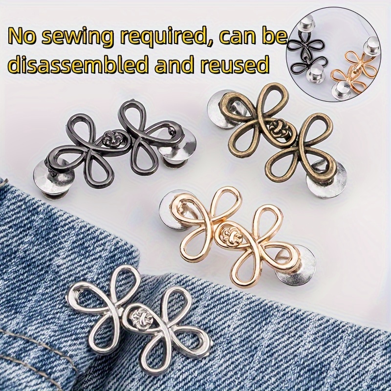 

Metal No-sew Waistband Tighteners, 1 Set Lucky Knot Removable Snap Buttons For Jeans And Skirts, Adjustable Fashion Accessory - Black, Golden, , Bronze