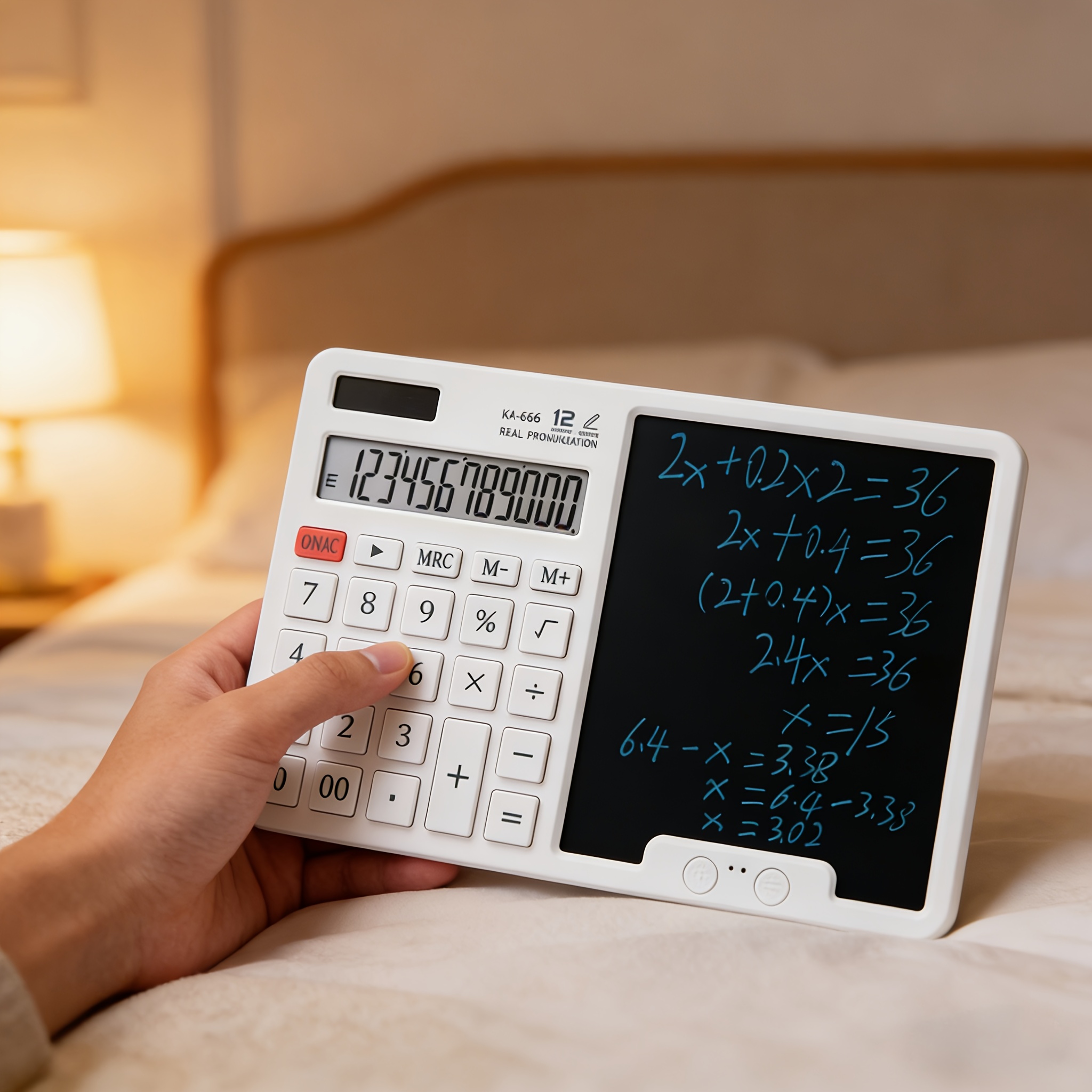 solar powered calculator with notepad display quiet large buttons ideal for   home and business modern touchscreen durable structure electronic components included battery not included Product details 0