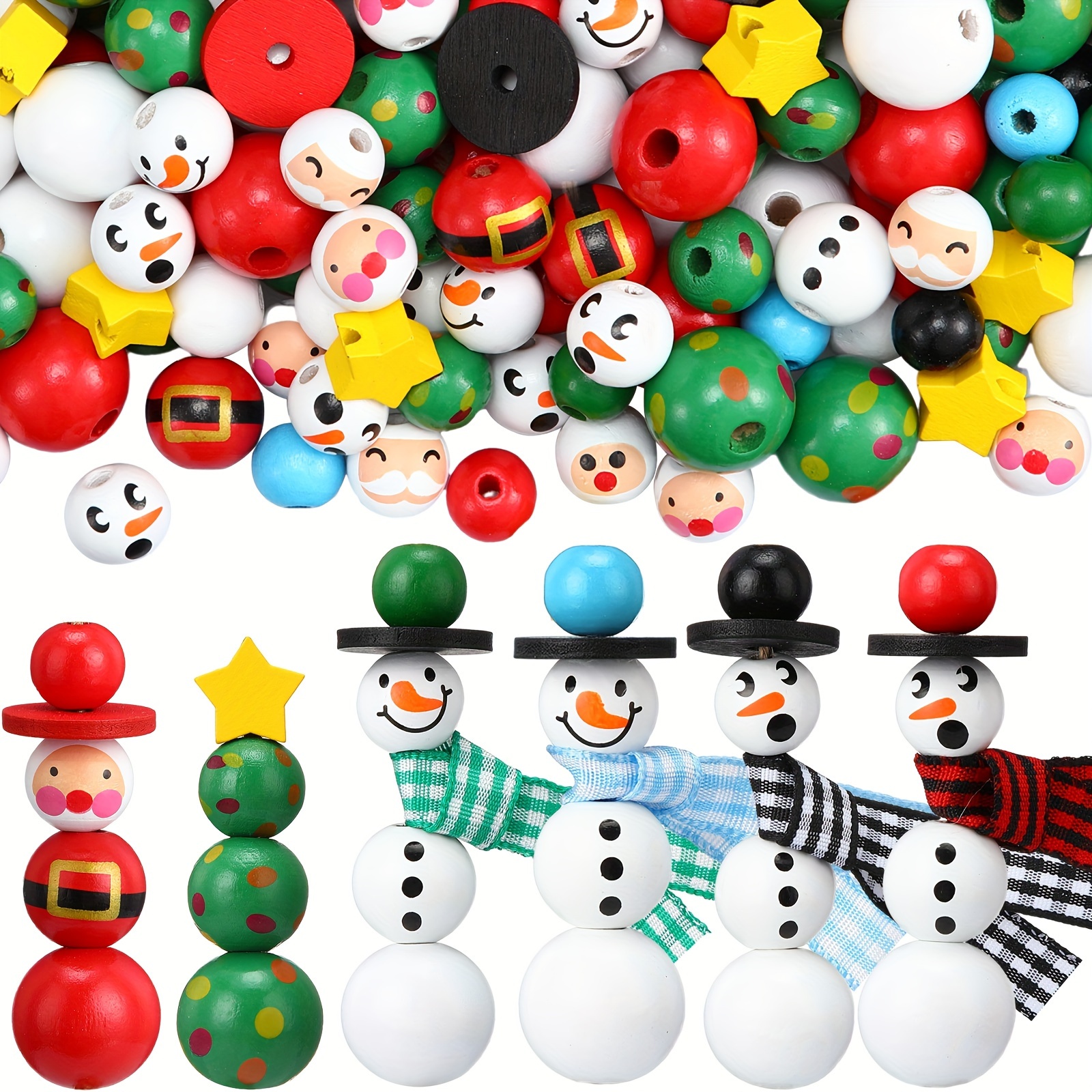 

1000 Pcs Christmas Wooden Beads Bulk, Snowman Winter Wood Bead For Adults Crafts Making, Xmas Ornaments For Home Decoration, Diy Bracelet Beads Gift With Twine Scarf, Xmas Tree